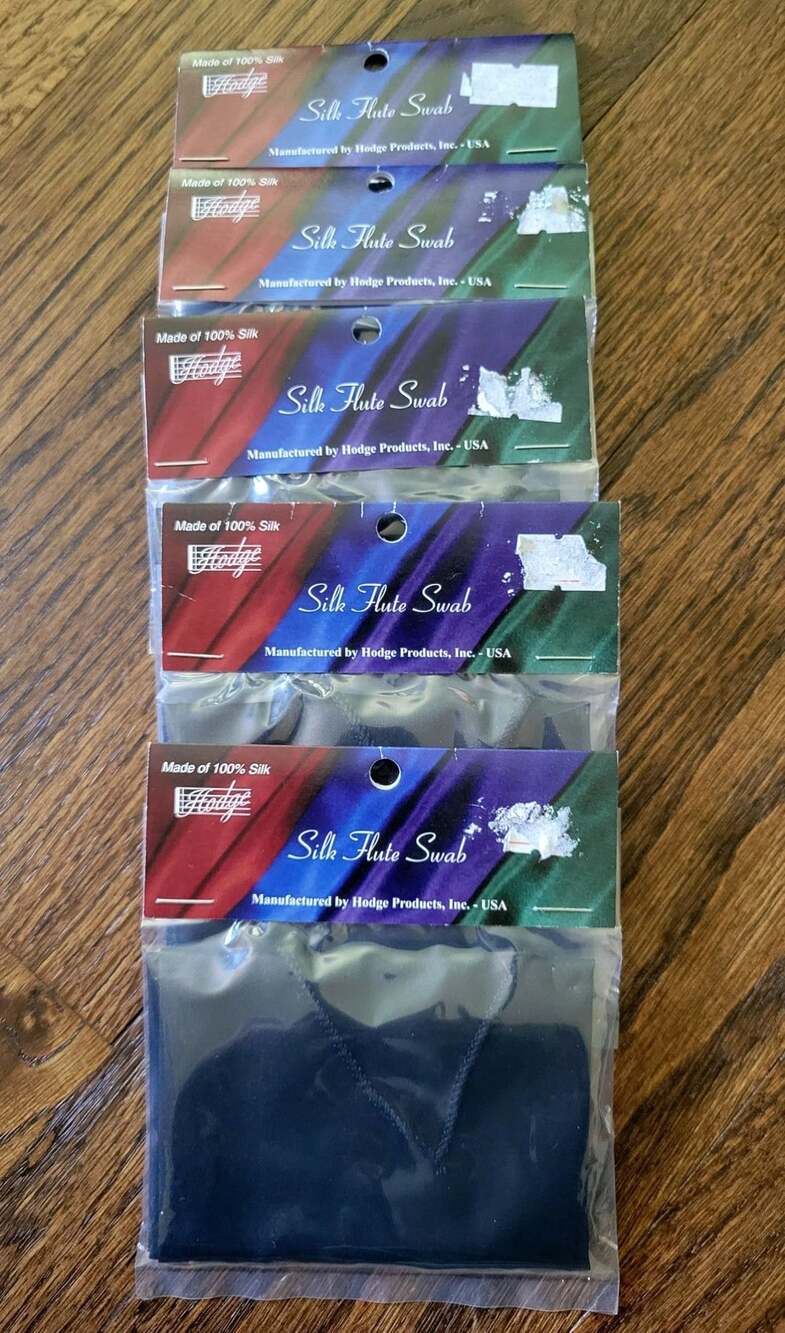 Lot of 5 Hodge Silk Flute Swabs, Black, 100% Silk, Model FB1,New